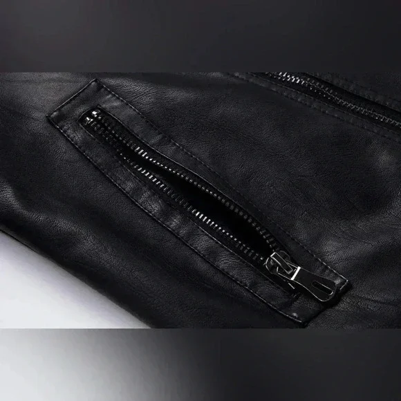 ChouYatou Men's Black Faux Leather Jacket Size: XS - Picture 13 of 16